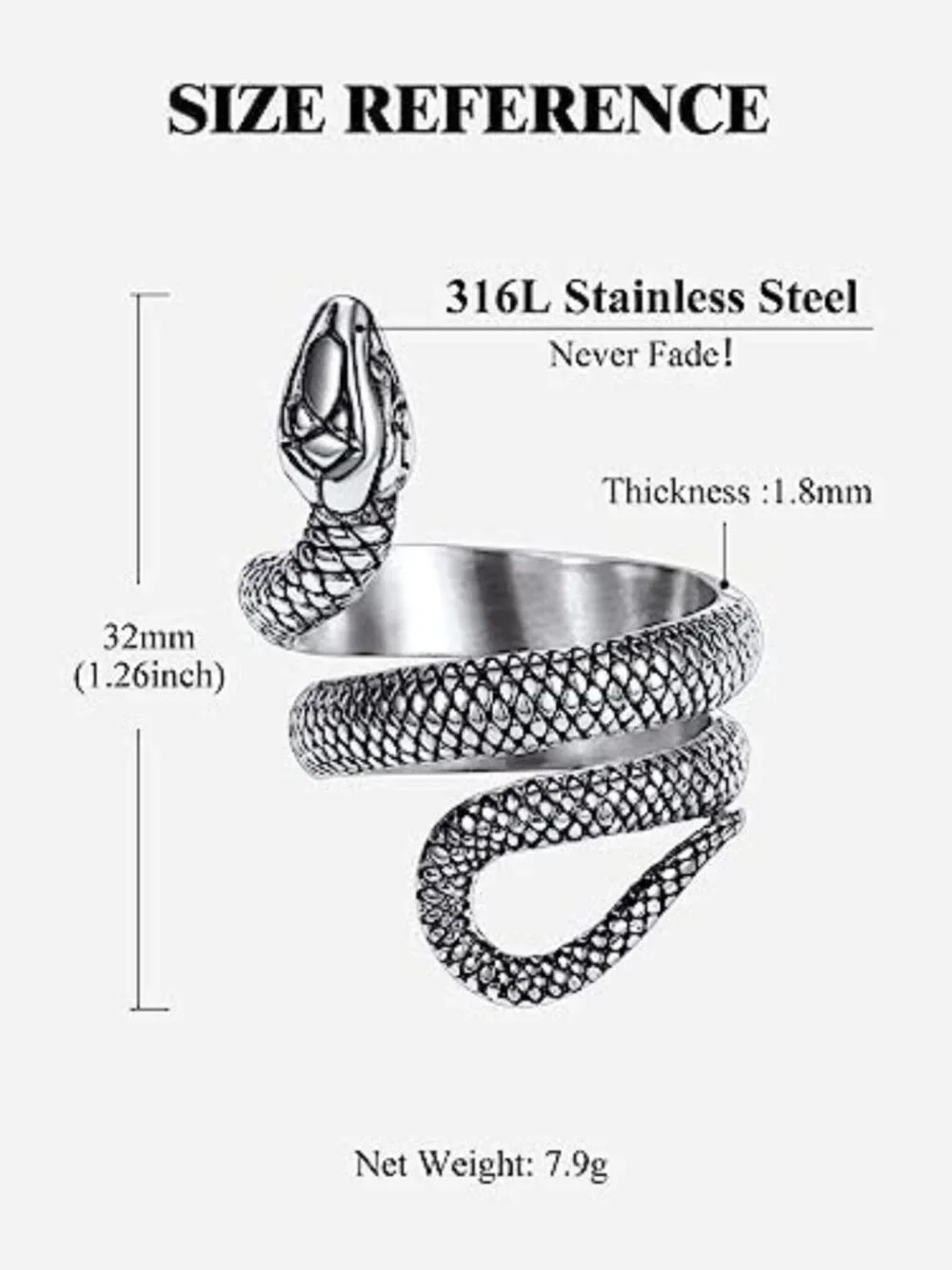 Stylish Black Snake Ring for Men & Women - Stainless Steel & 18K Gold Plated